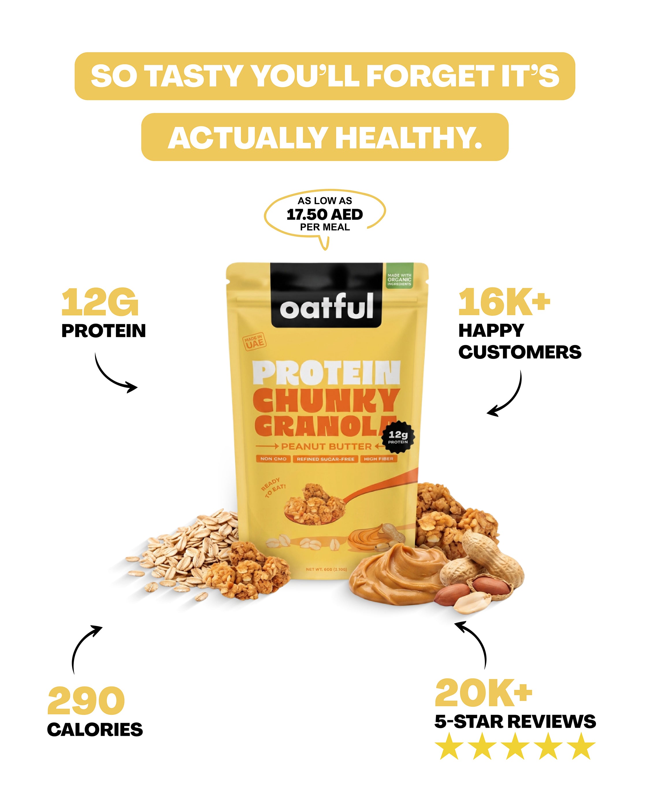 Organic Peanut Butter Protein Granola 6-Single Serve Pouches